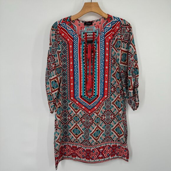 Tolani Women's size XS Silk Tunic mini Dress Multicolor Geometric Print - Picture 11 of 11